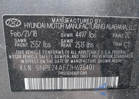 2018 Hyundai Sonata Se from USA, damaged, VIN 5NPE24AF7JH695401